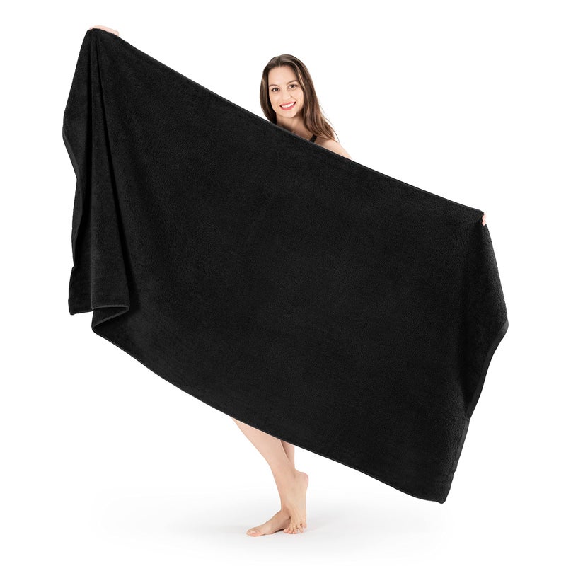 SALBAKOS 100% Turkish Cotton Jumbo Bath Sheet Towel Oversized 40x80 inch | Premium Hotel & Spa Quality, Soft, Absorbent, XL Bath Towels | Made in Turkey (Pack of 1, Black, Jumbo Bath Sheet) - Image 1